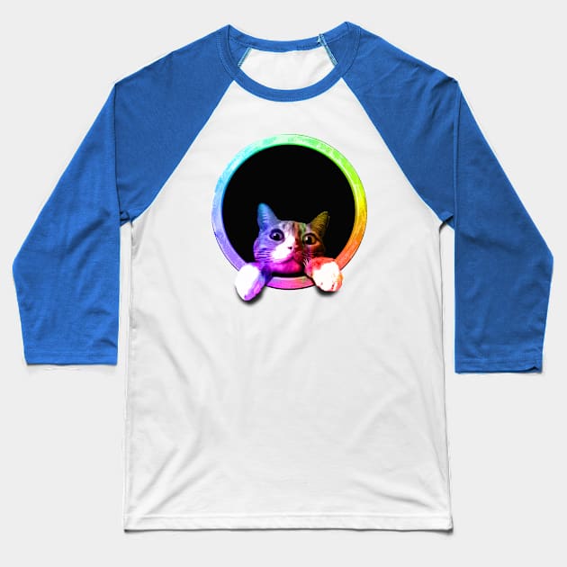 Peeking Circle Cat Baseball T-Shirt by robotface